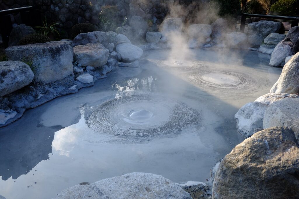 A steaming hot spring