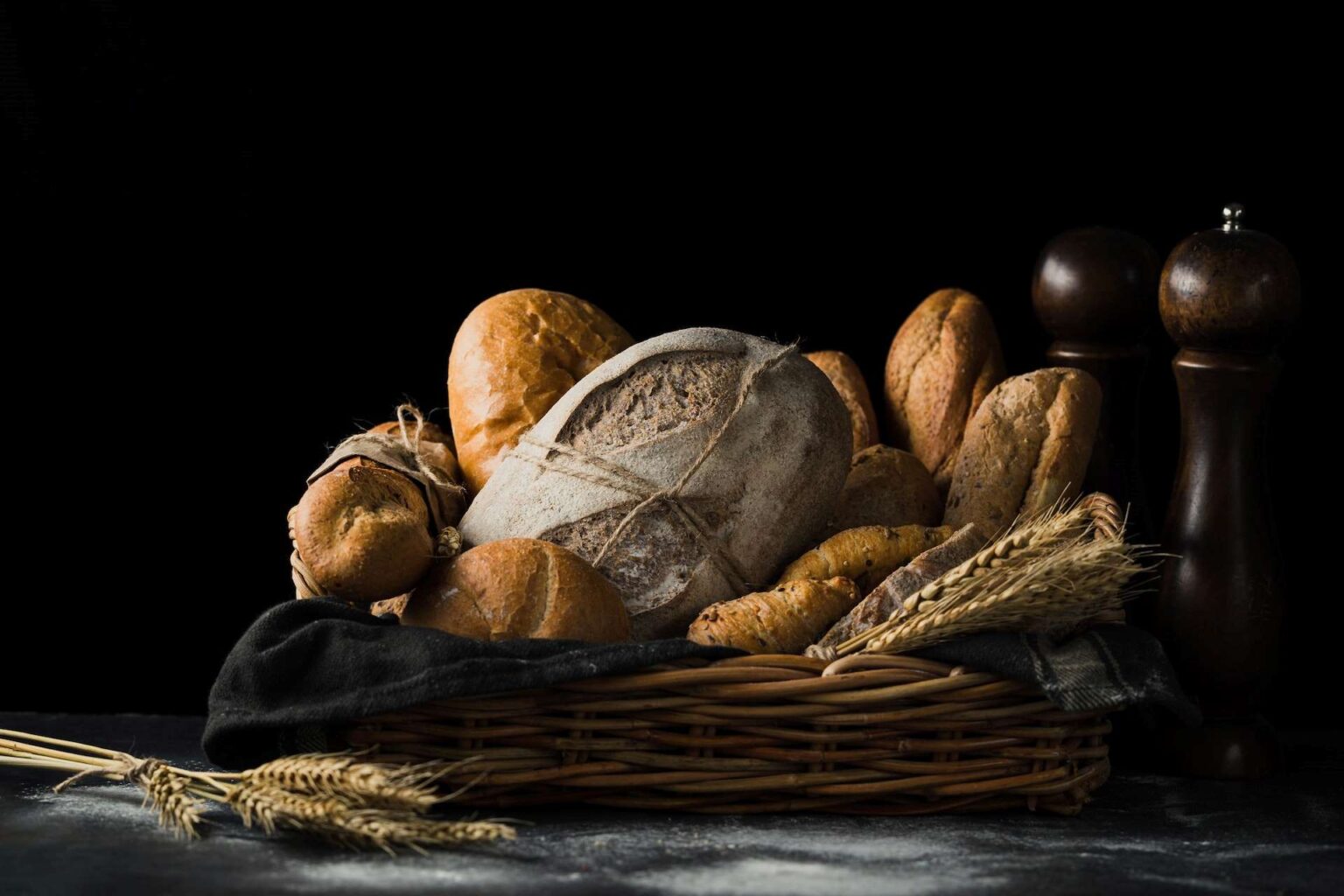 different varieties of bread in a basket